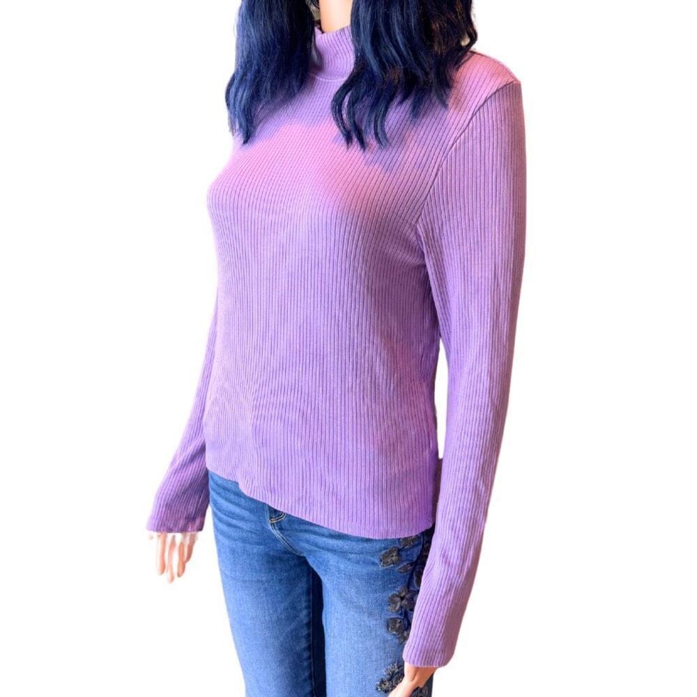 Sundry Ribbed Turtleneck Sweater 3 Large NWOT Purple Lavender Knit Mock Neck Top - Picture 4 of 6